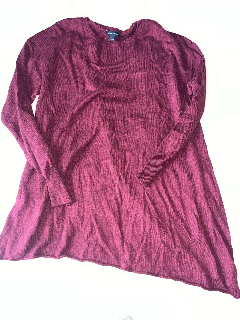 H by Halston Maroon Crewneck Long-Sleeve Tunic Sweater Layering Sz Large